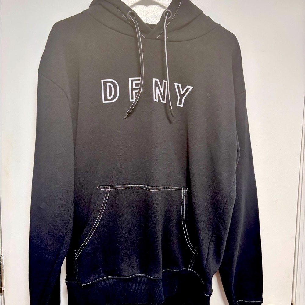 Denim & Flower Black Hoodie with White Accents